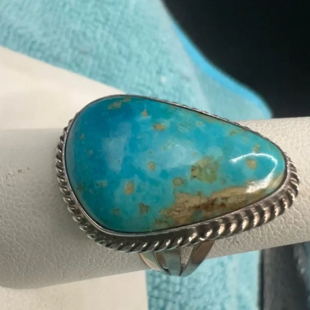 Sterling Silver Turquoise‎ Ring 9 Signed B Southwestern Unisex 6g